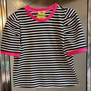 Entro Navy and White Striped Top with Pink Trim